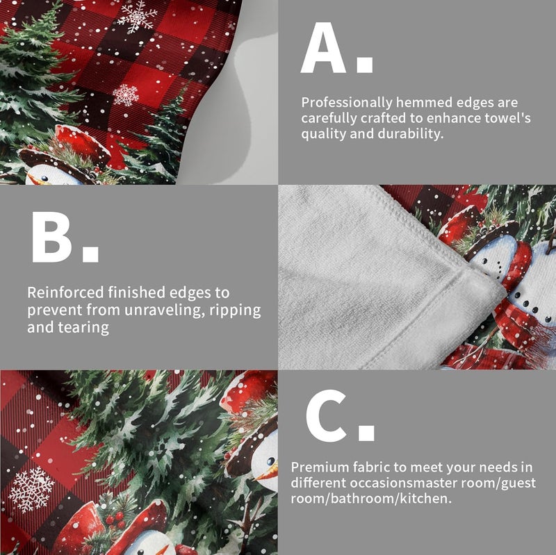 Granbey Xmas Snowman Small Bathroom Towels Set Merry Christma Black Red Buffalo Plaid Hand Towels Winter Trees Holiday Kitchen Dish Towels Absorbent Fingertip Towel for Hotel Beach Gym Spa 28x14 inch - Image 5